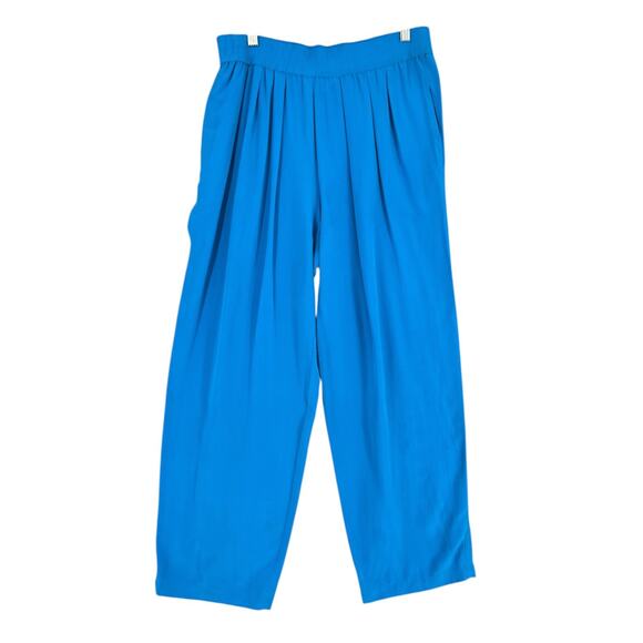 Adam Douglass Blue Vintage Wide Leg‎ Elastic Waistband Pleated Silk Pants Small - Picture 1 of 8
